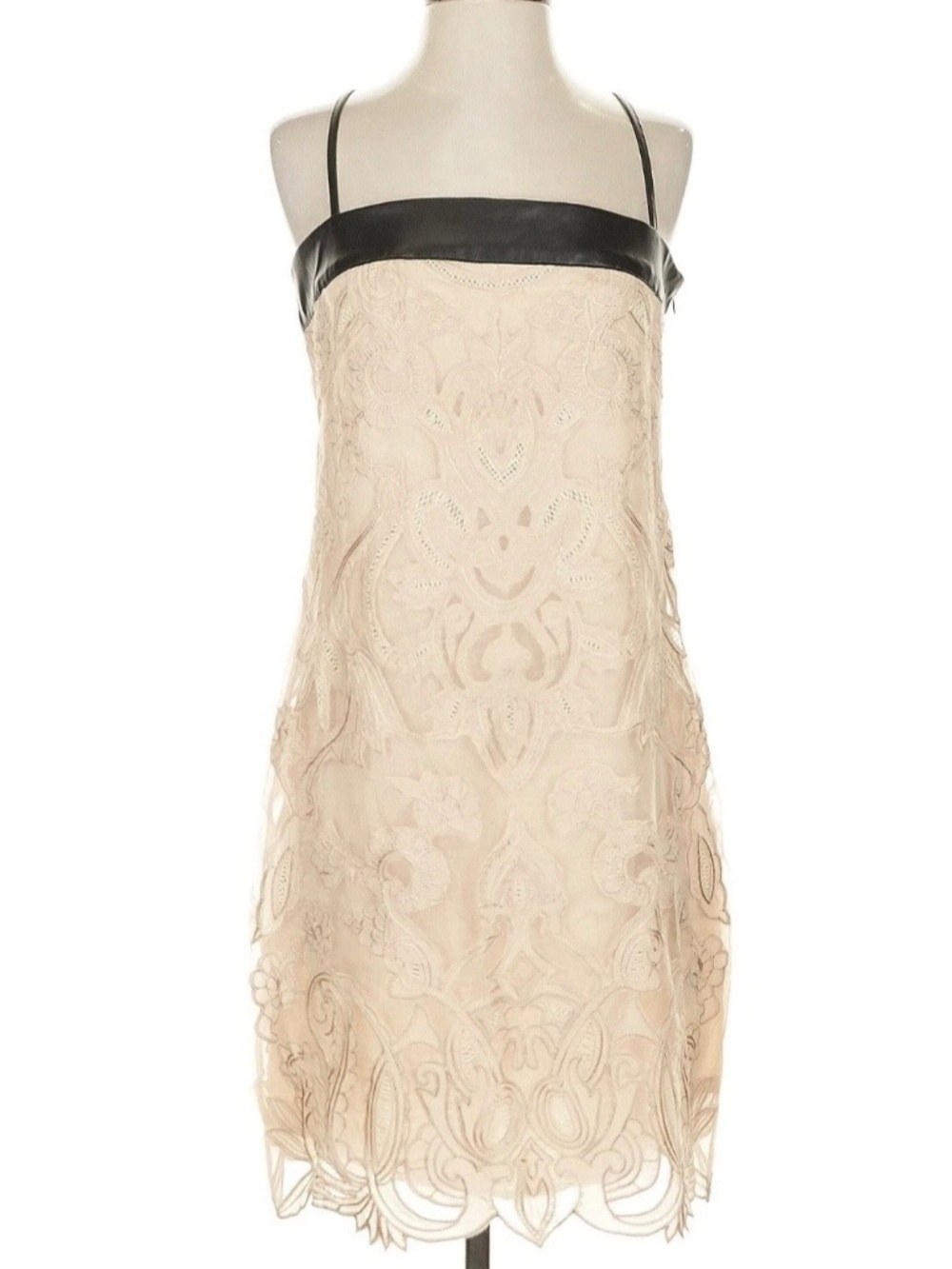 NWT Anthropologie Maeve Square-Neck Lace Mini Dress Cream Black Sz 4